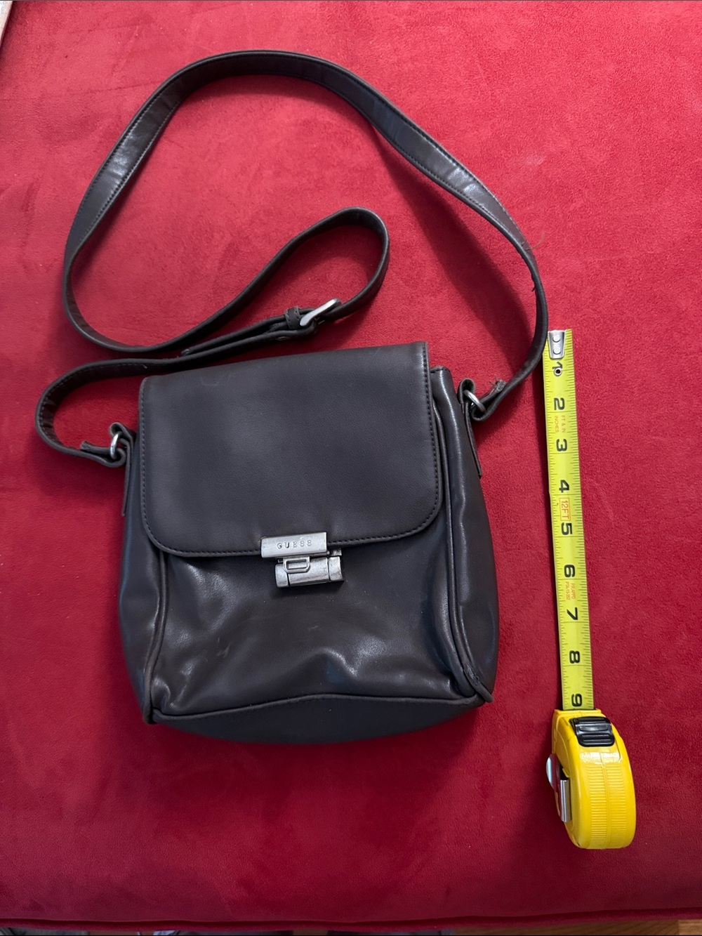 GUESS Black Leather Messenger Crossbody with Silver Hardware